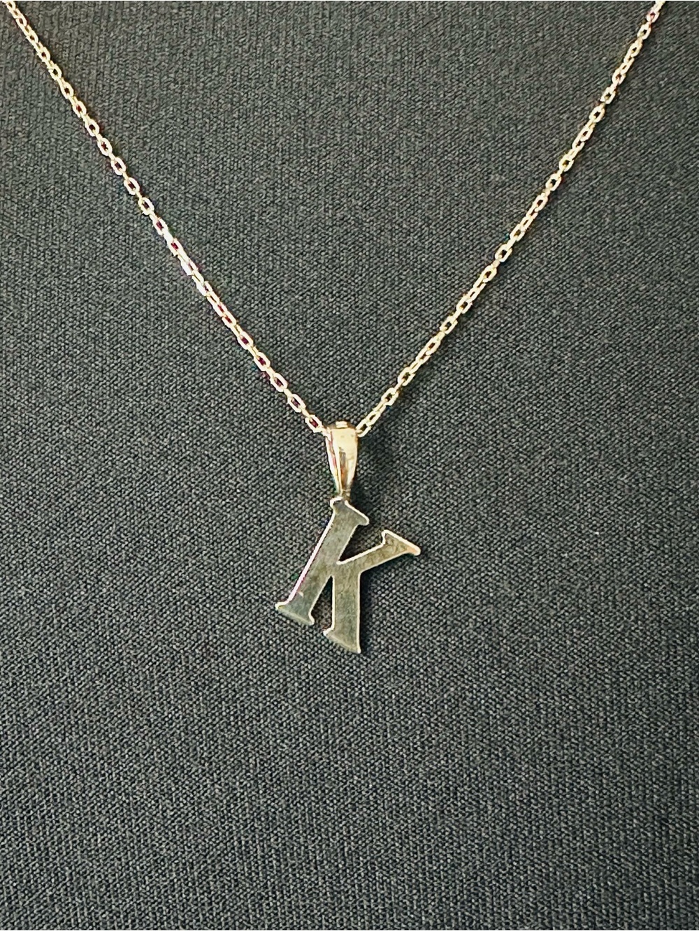 Solid 14K Gold K Initial Necklace 45cm 1mm Forze Chain 2.00g 585 Letter Pendant
